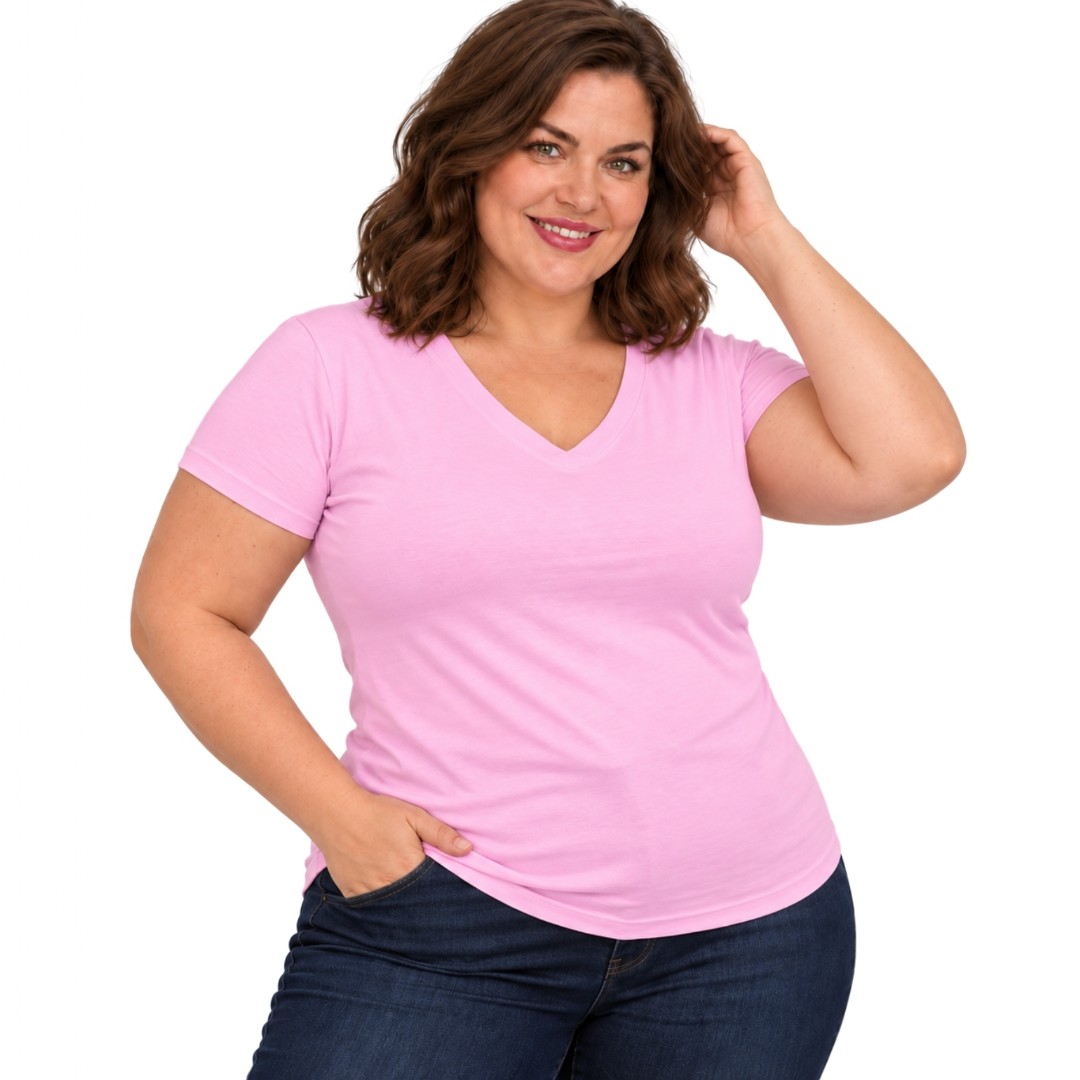 Camiseta Plus Size Feminina Decote V Viscolycra Cores Especiais G1 ao G4 3013.6.C3-CE