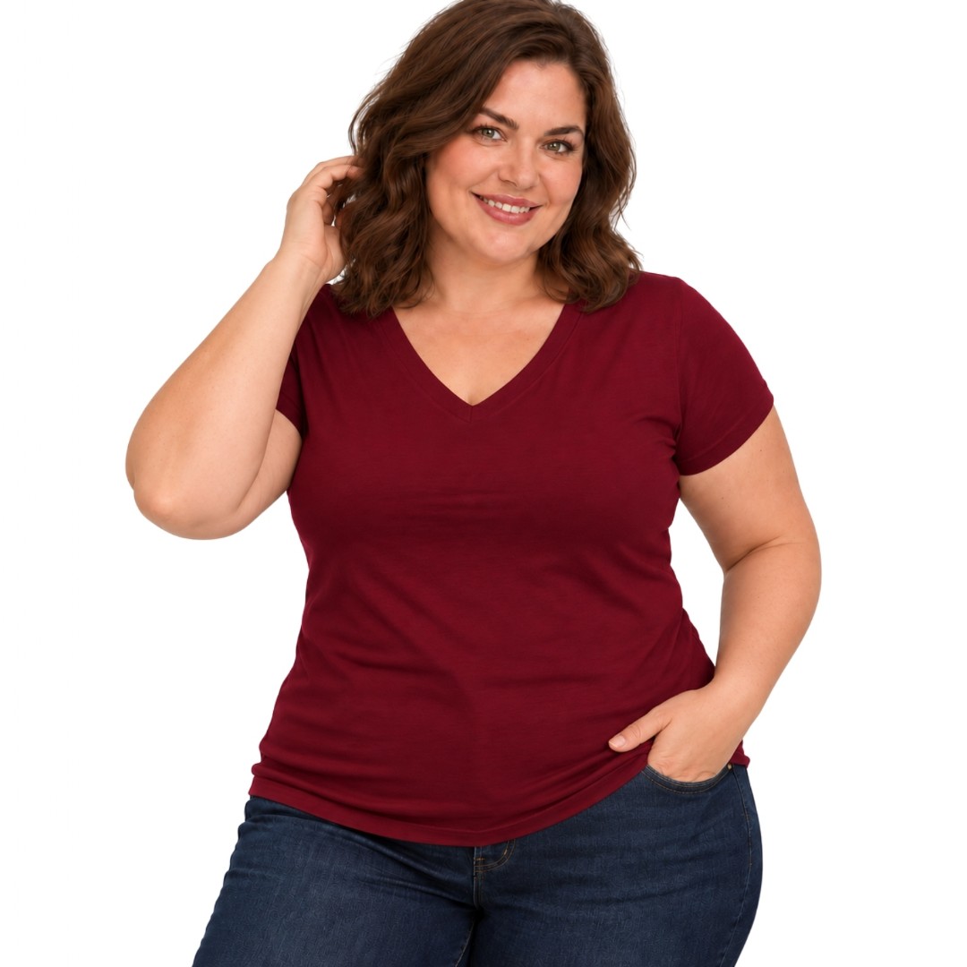 Camiseta Plus Size Feminina Decote V Viscolycra Manga Curta G1 ao G4 3013.6.C3