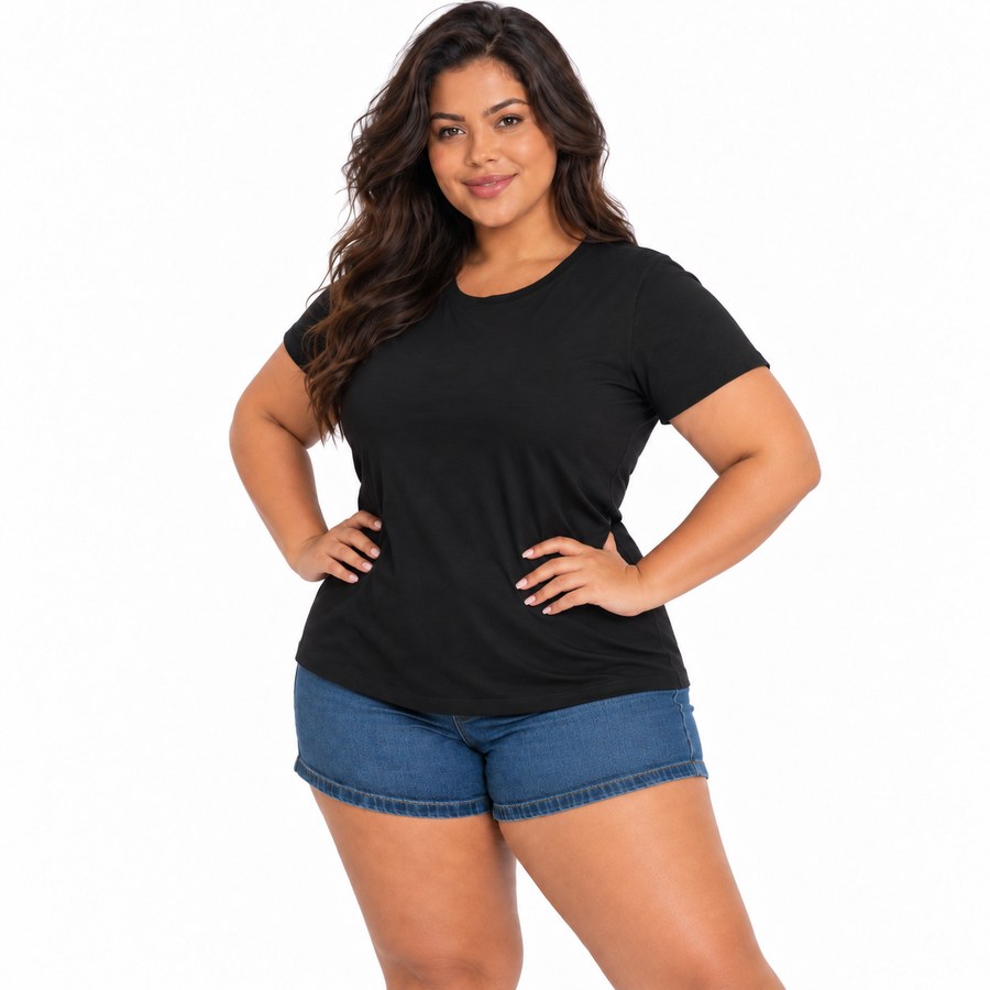 Blusa Plus Size Feminina Gola Redonda Manga Curta B�sica Viscolycra Macia G1 ao G4 3013.C1