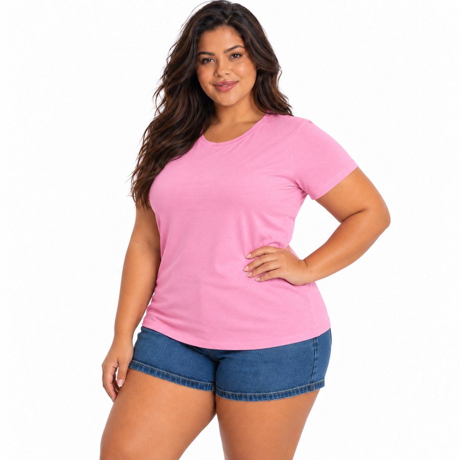 Blusa Plus Size Feminina Gola Redonda Manga Curta B�sica Viscolycra Macia Cores Especiais G1 ao G4 3