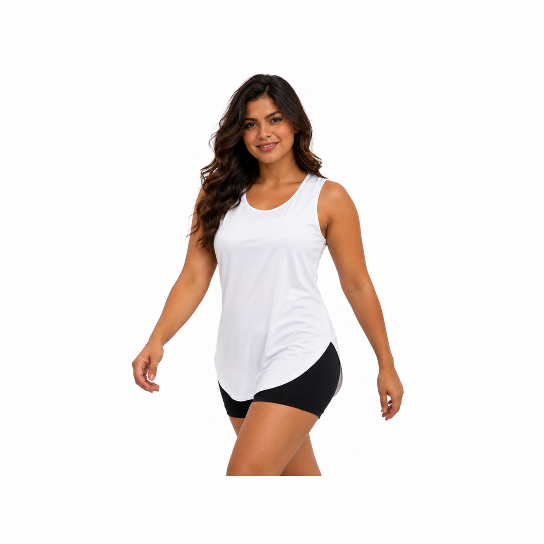 Regata Feminina Longa Cobre Bumbum Suplex Soltinha Barra Arredondada Prote��o UV Academia 3072.C1