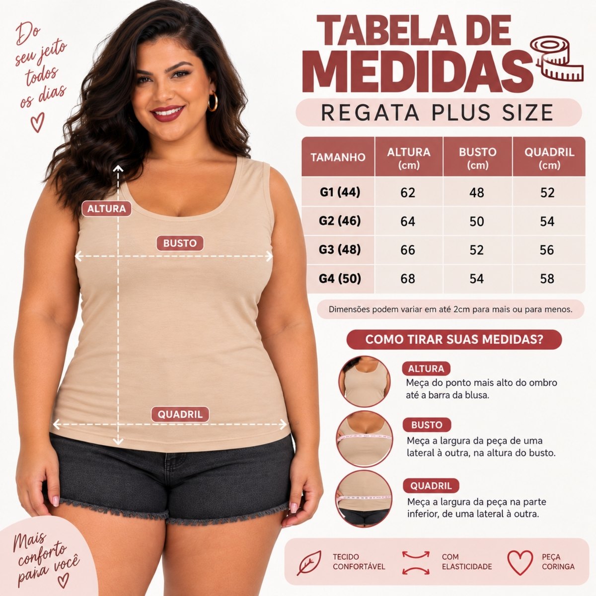 Tabela de medidas Regata Plus Size